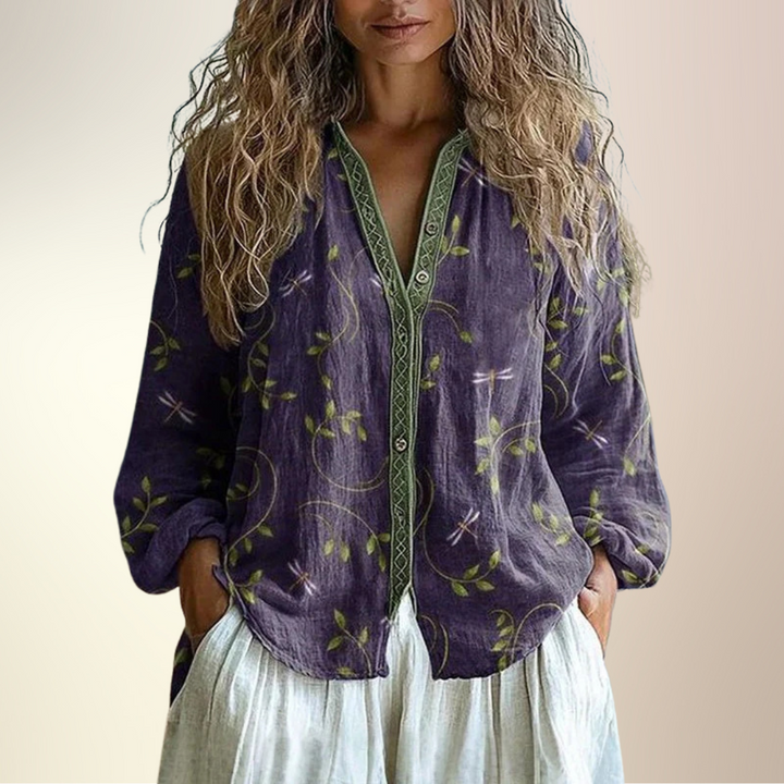 Ambre™ I Camisa Vintage Con Estampado de Hojas