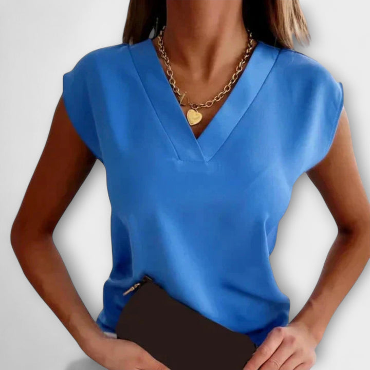 Camiseta de mujer de verano con cuello en V y corte holgado