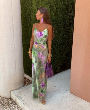 Anistan - Vestido maxi elegante con estampado de aloha y bufanda extraíble