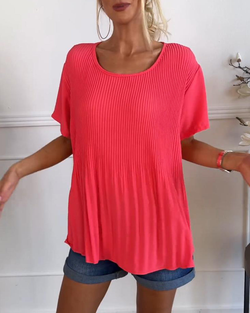 Camisa de blusa con fruncidos en el cuello redondo