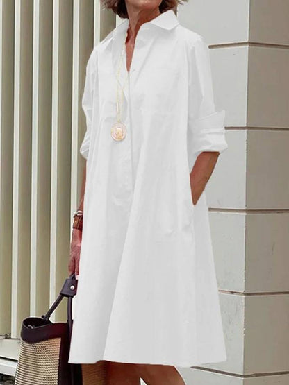 Vestido de camisa moderno con cuello y mangas 3/4