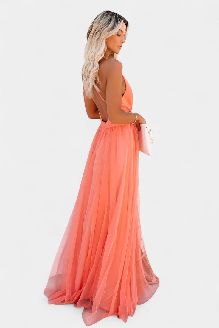 Vestido maxi de tul sin mangas