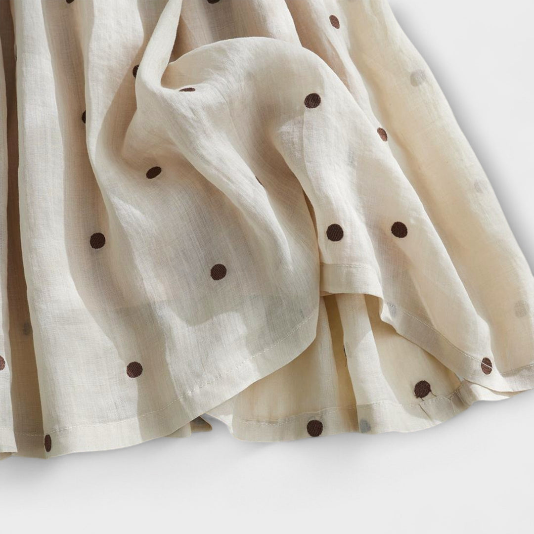 Falda maxi de lunares en mezcla de lino y algodón