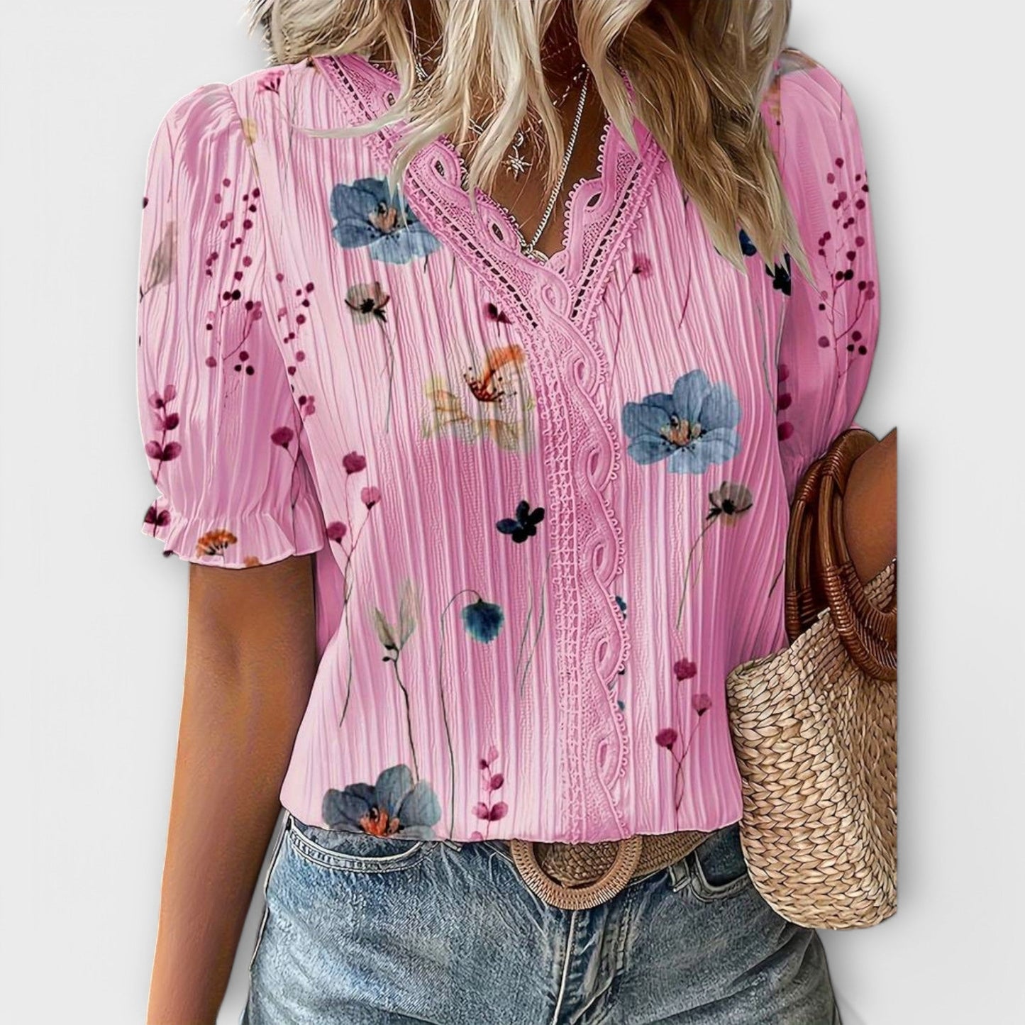 Camisa Emily con cuello en V de corte holgado y elegante