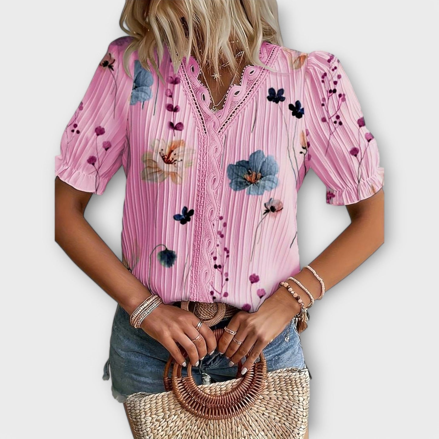 Camisa Emily con cuello en V de corte holgado y elegante