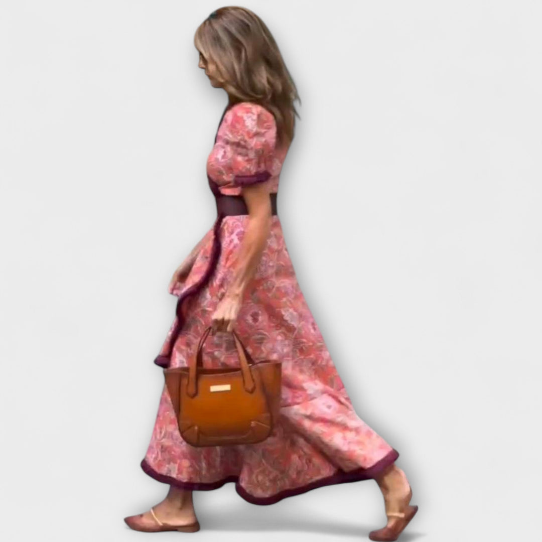 Vestidos maxi elegantes rosas con mangas cortas