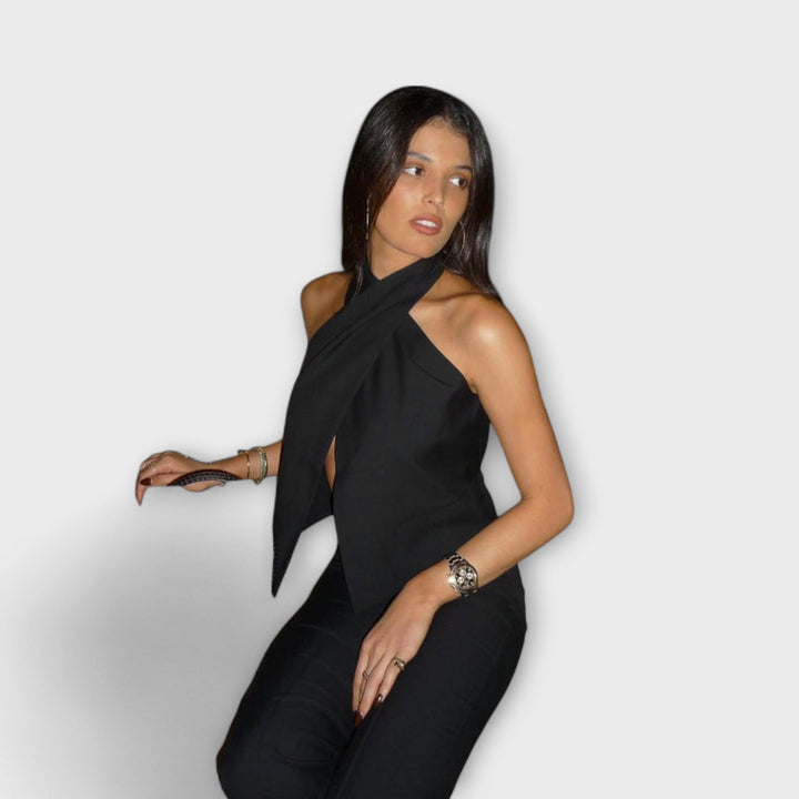 Top tank con cuello cruzado y cremallera trasera