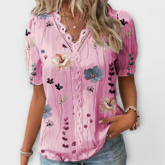 Camisa Emily con cuello en V de corte holgado y elegante