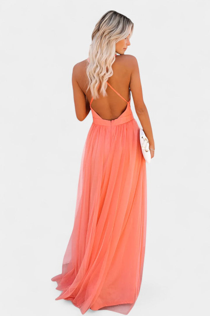 Vestido maxi de tul sin mangas