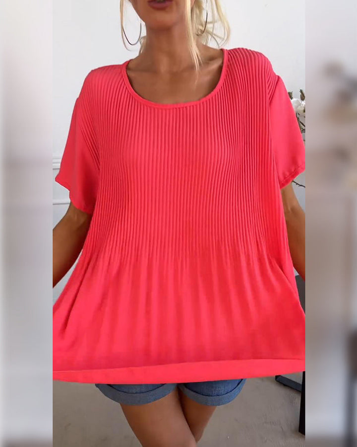Camisa de blusa con fruncidos en el cuello redondo