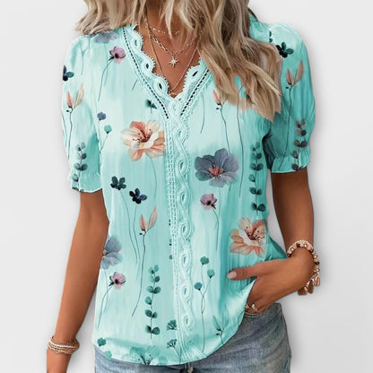 Camisa Emily con cuello en V de corte holgado y elegante