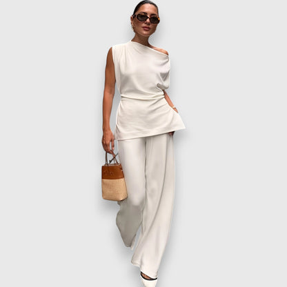 Abelyn – Conjunto de dos piezas asimétrico en blanco
