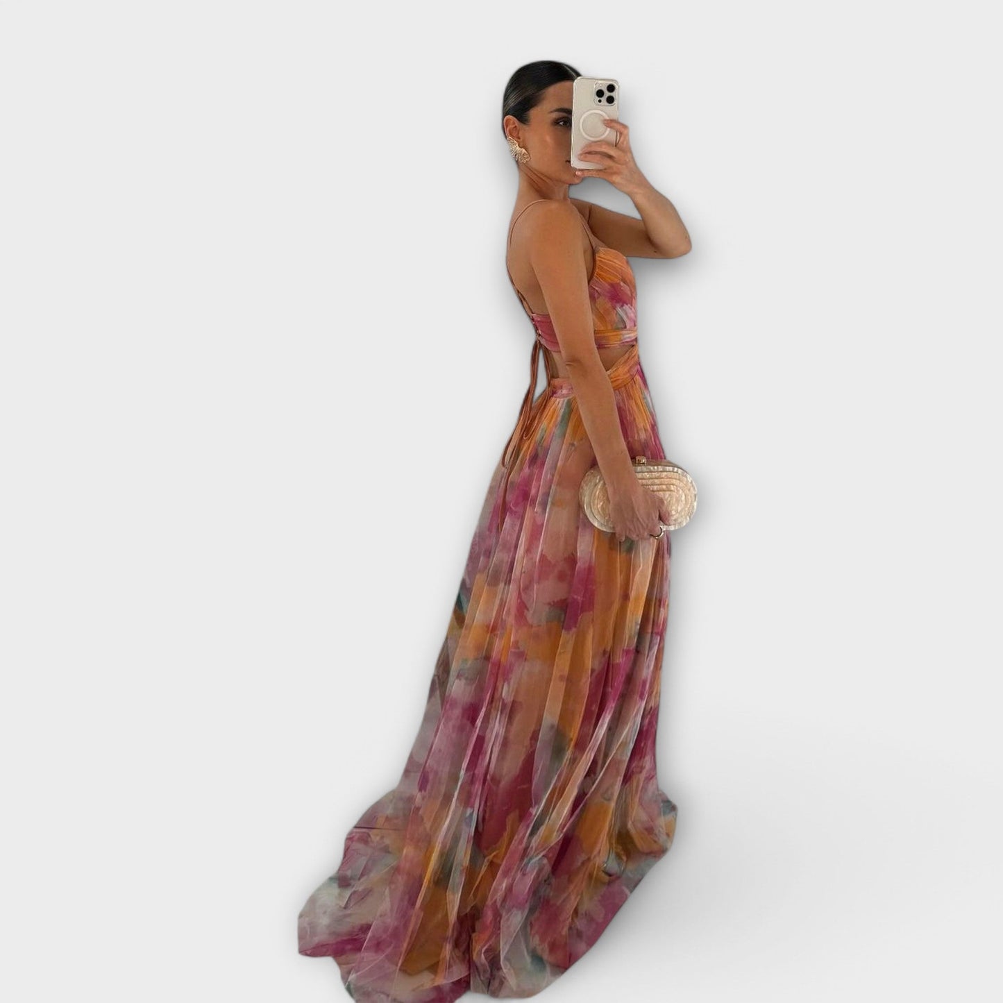 Vestido maxi elegante de tela de red ligera