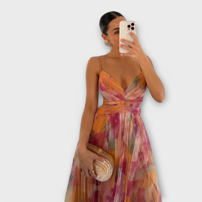 Vestido maxi elegante de tela de red ligera
