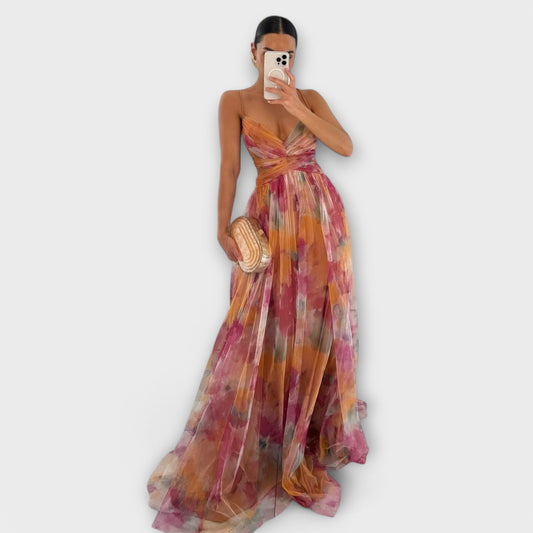Vestido maxi elegante de tela de red ligera