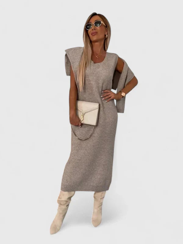 Chrystahl | Conjunto de Vestido Elegante y Suéter de Cuello Alto