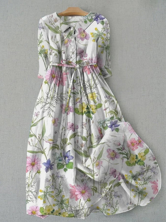 Dahlia - Vestido de flores de verano A-Line con tirantes en la cintura