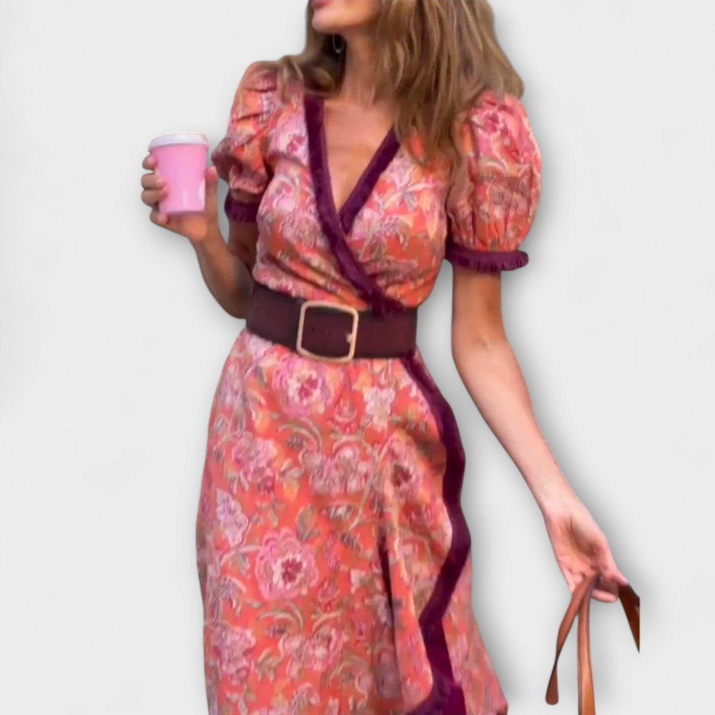 Vestidos maxi elegantes rosas con mangas cortas