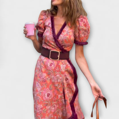 Vestidos maxi elegantes rosas con mangas cortas