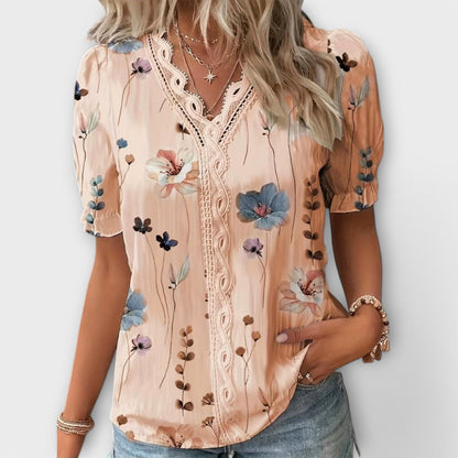 Camisa Emily con cuello en V de corte holgado y elegante