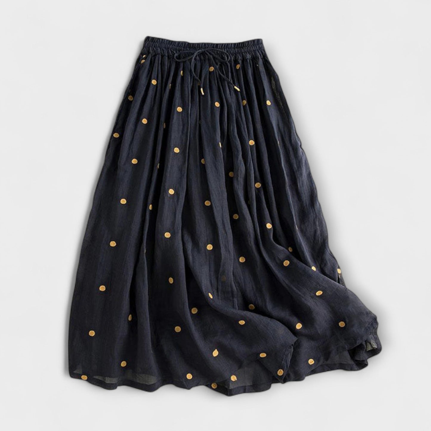 Falda maxi de lunares en mezcla de lino y algodón