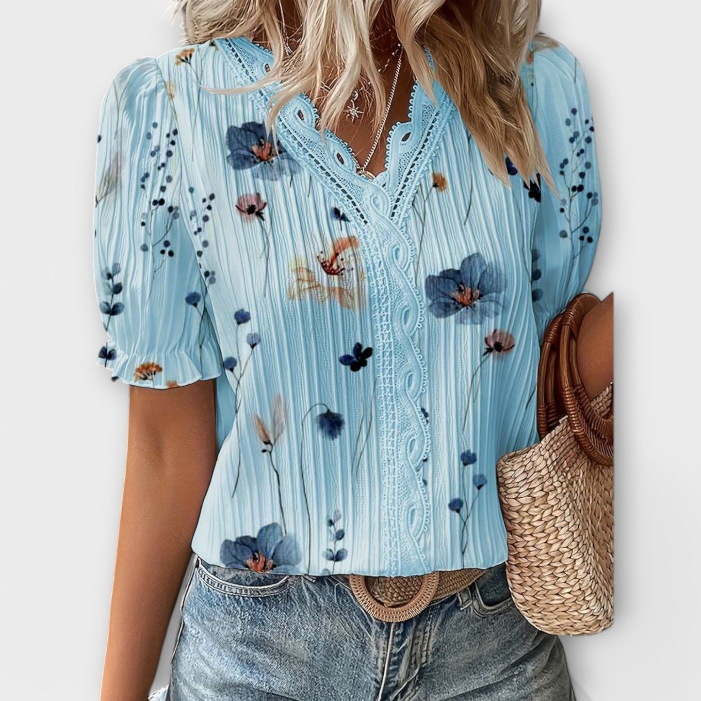 Camisa Emily con cuello en V de corte holgado y elegante
