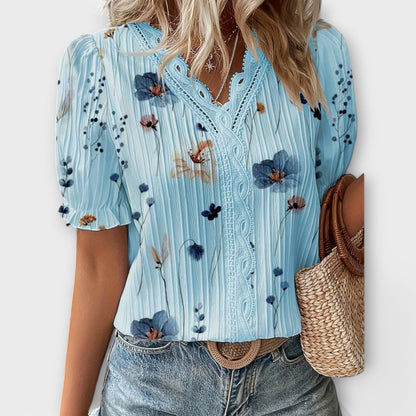 Camisa Emily con cuello en V de corte holgado y elegante