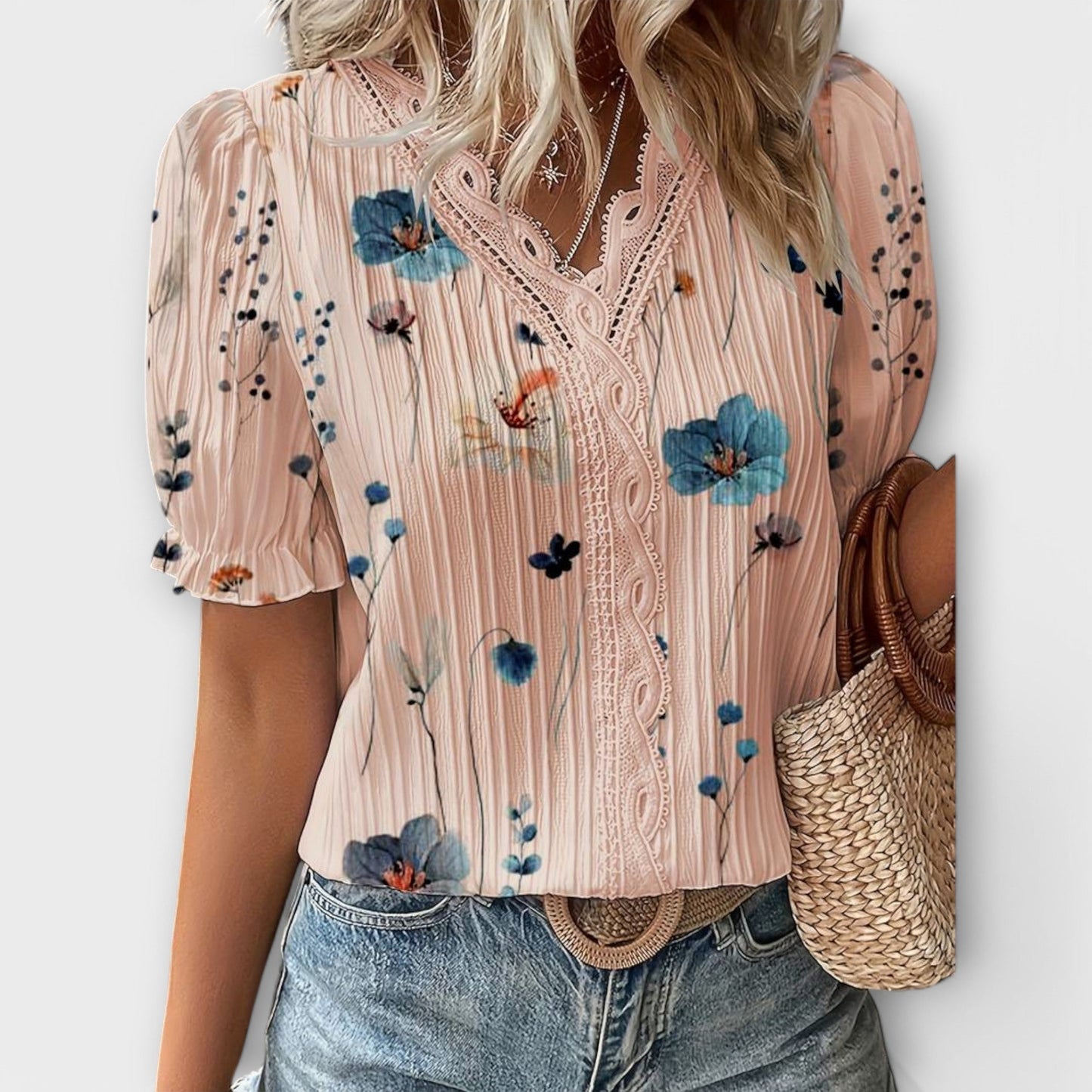 Camisa Emily con cuello en V de corte holgado y elegante