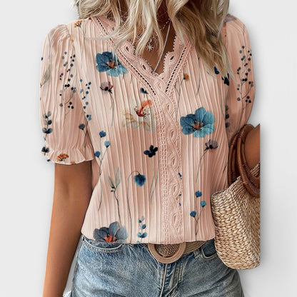 Camisa Emily con cuello en V de corte holgado y elegante