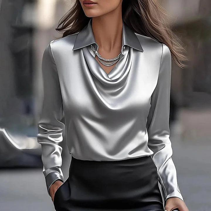 Malvina - Camisa de satén elegante con escote arrugado