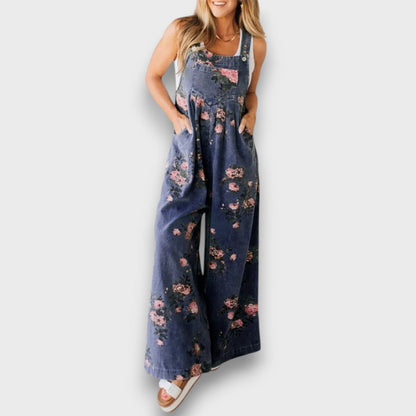 Tibula – Mono de mezclilla floral con corte amplio