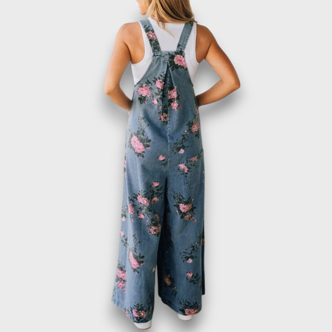 Tibula – Mono de mezclilla floral con corte amplio