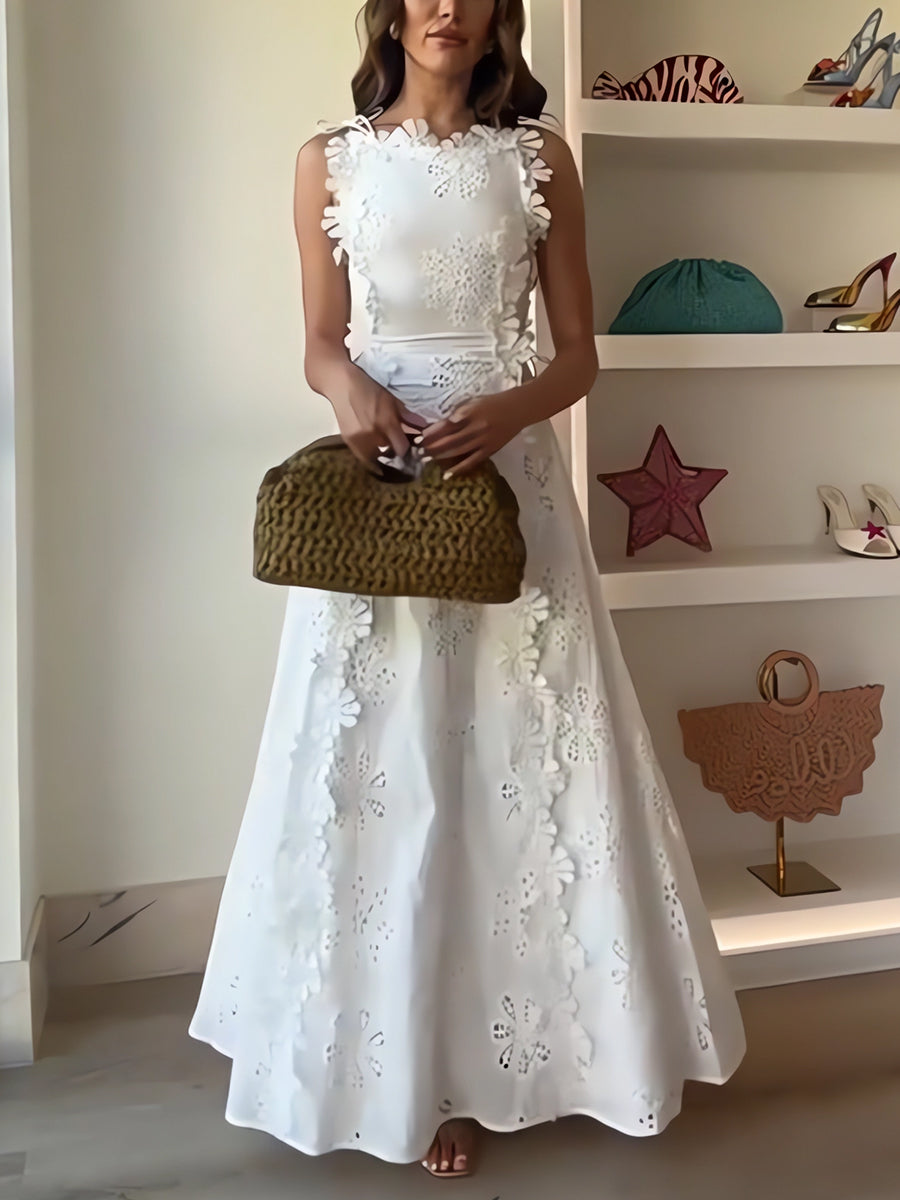 Éliora – Vestido largo con tirantes anudados y motivo floral en encaje