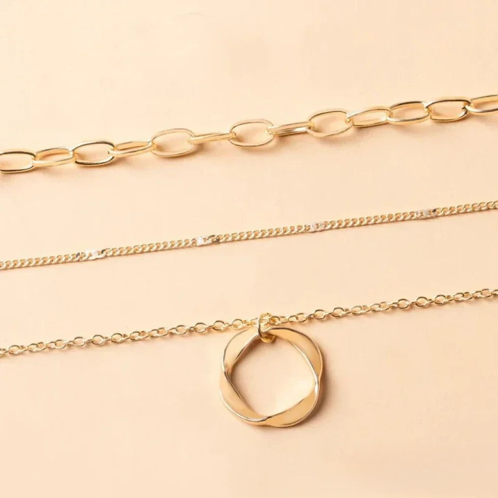 Collar de oro retro de varias capas
