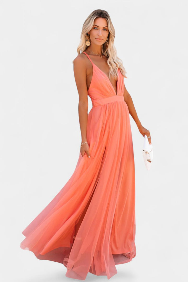 Vestido maxi de tul sin mangas