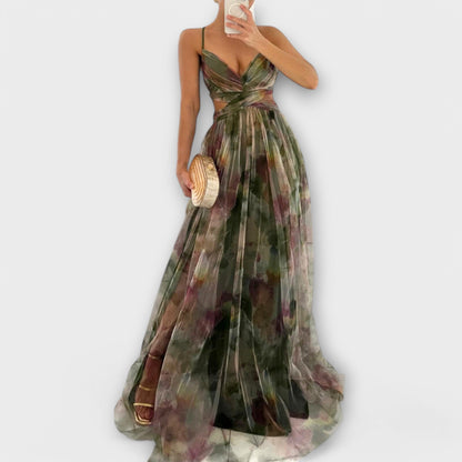 Vestido maxi elegante de tela de red ligera