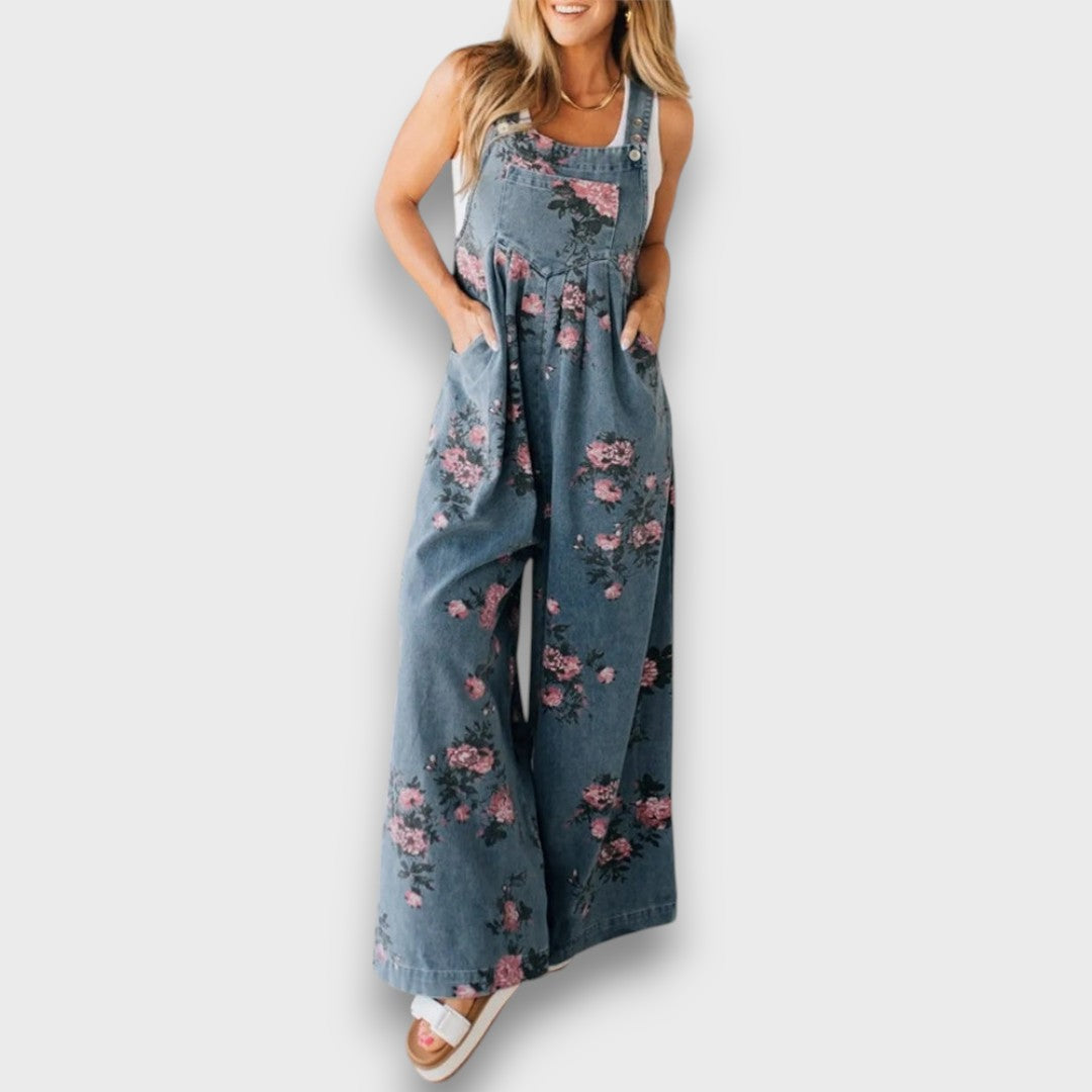 Tibula – Mono de mezclilla floral con corte amplio