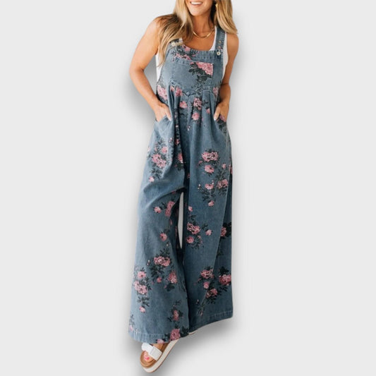 Tibula – Mono de mezclilla floral con corte amplio