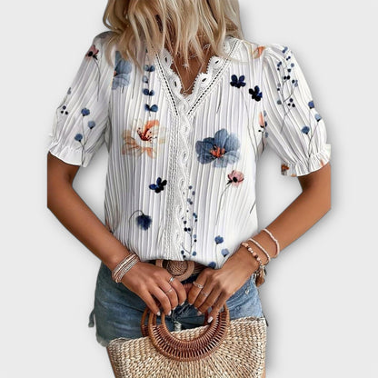 Camisa Emily con cuello en V de corte holgado y elegante