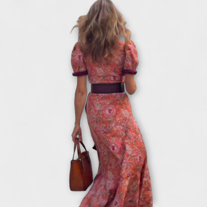 Vestidos maxi elegantes rosas con mangas cortas