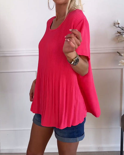 Camisa de blusa con fruncidos en el cuello redondo
