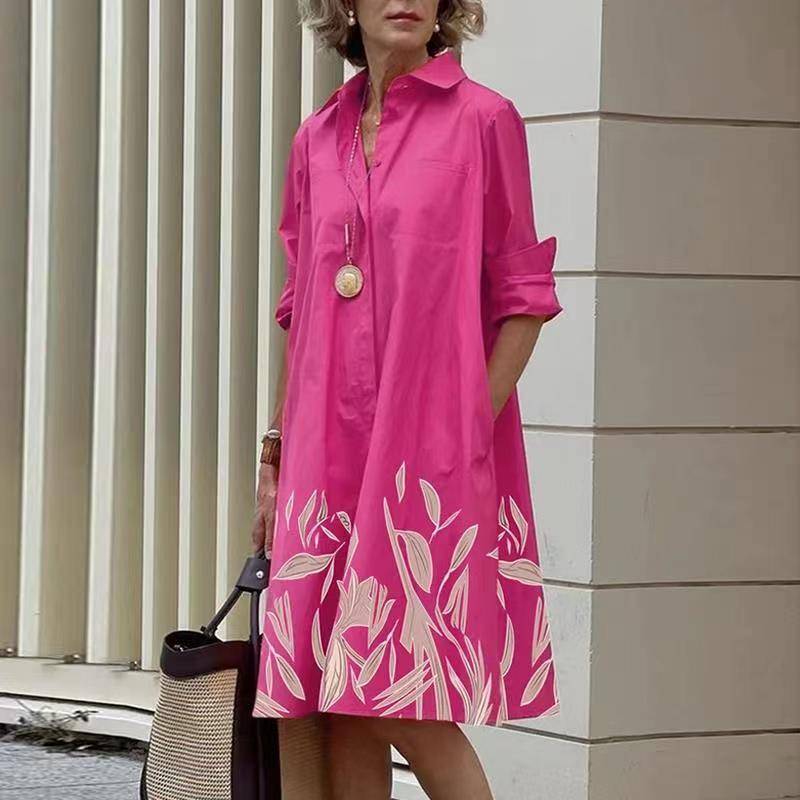 Vestido de camisa moderno con cuello y mangas 3/4