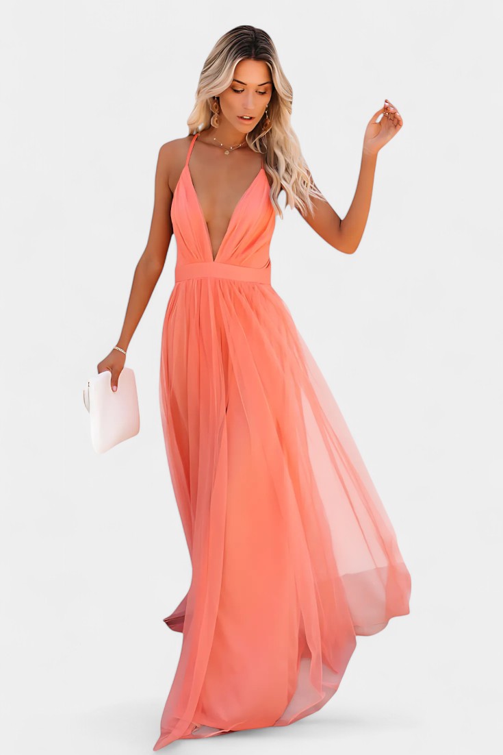 Vestido maxi de tul sin mangas