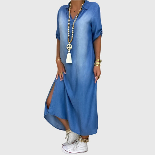 Lea™ | Vestido largo estilo vaquero con aberturas en los lados