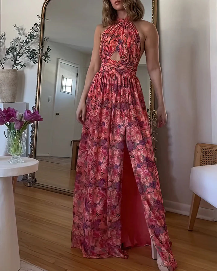 Isa Luna | Vestido maxi sin espalda con estampado de flores