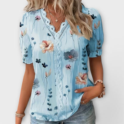 Camisa Emily con cuello en V de corte holgado y elegante