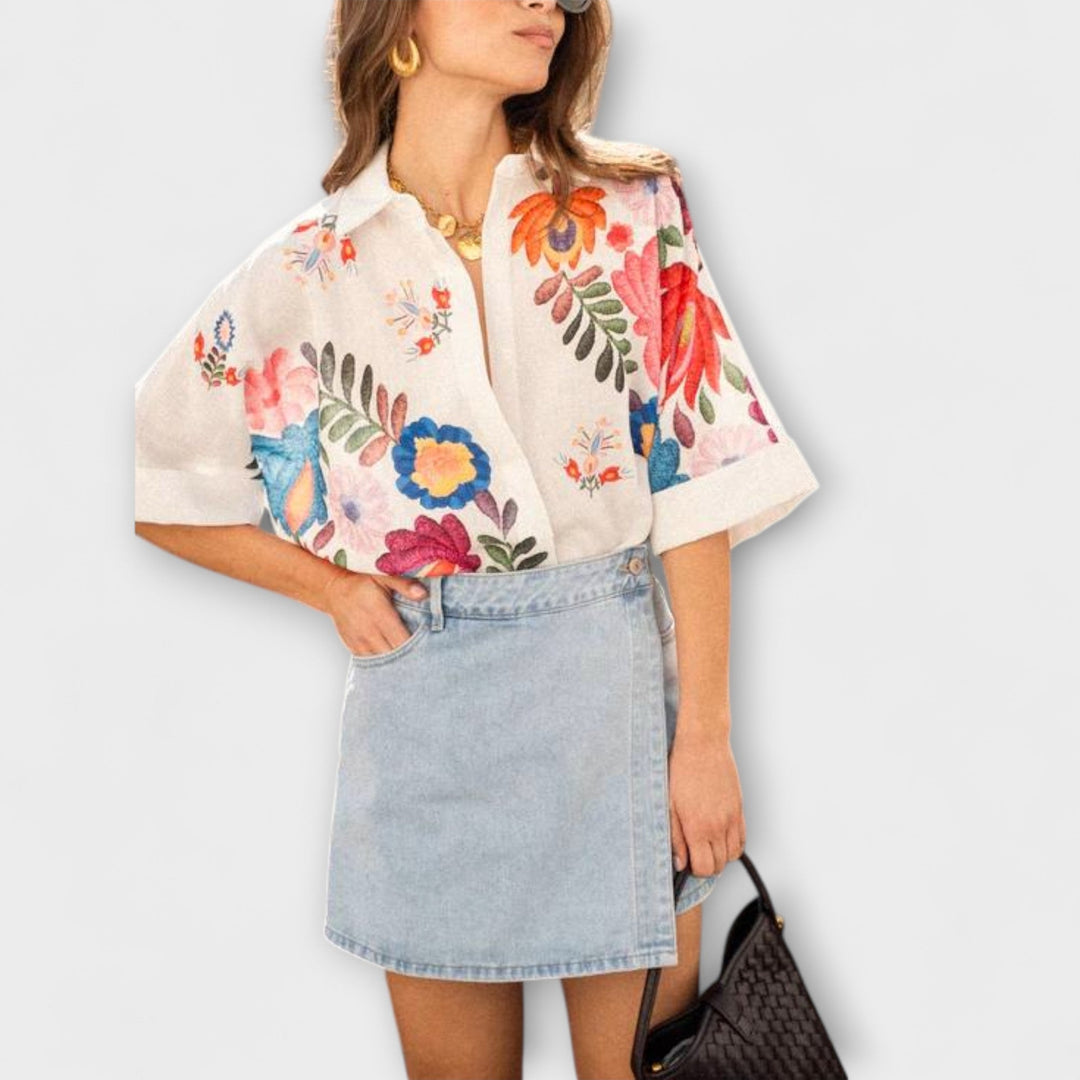 Camisa corta bohemia Carla con estampado floral