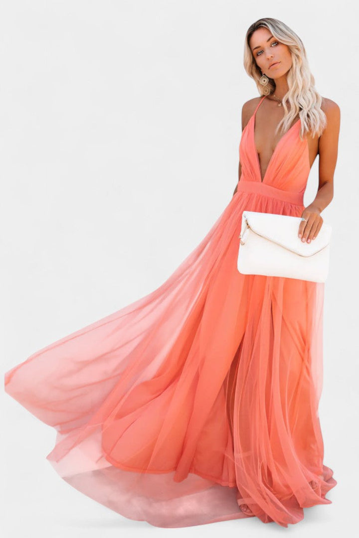 Vestido maxi de tul sin mangas