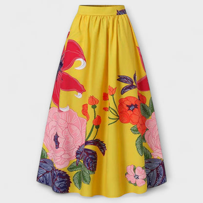Falda maxi de cintura alta con estampado de flores