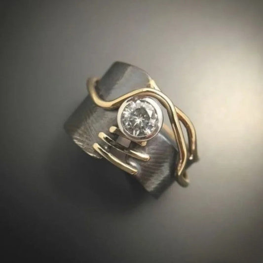Anillo de zirconia retro plateado oscuro